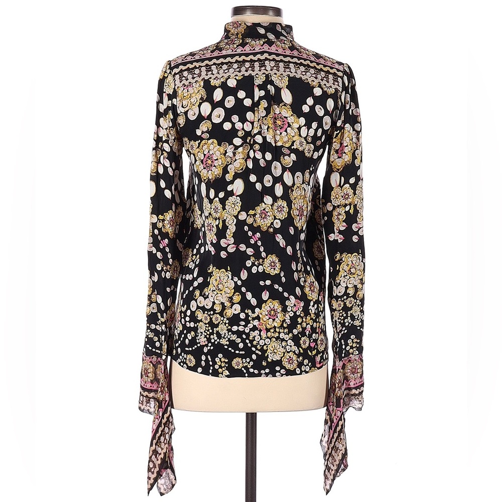 Diane von Furstenberg Black/Floral Silk Blouse size small - Picture 2 of 6